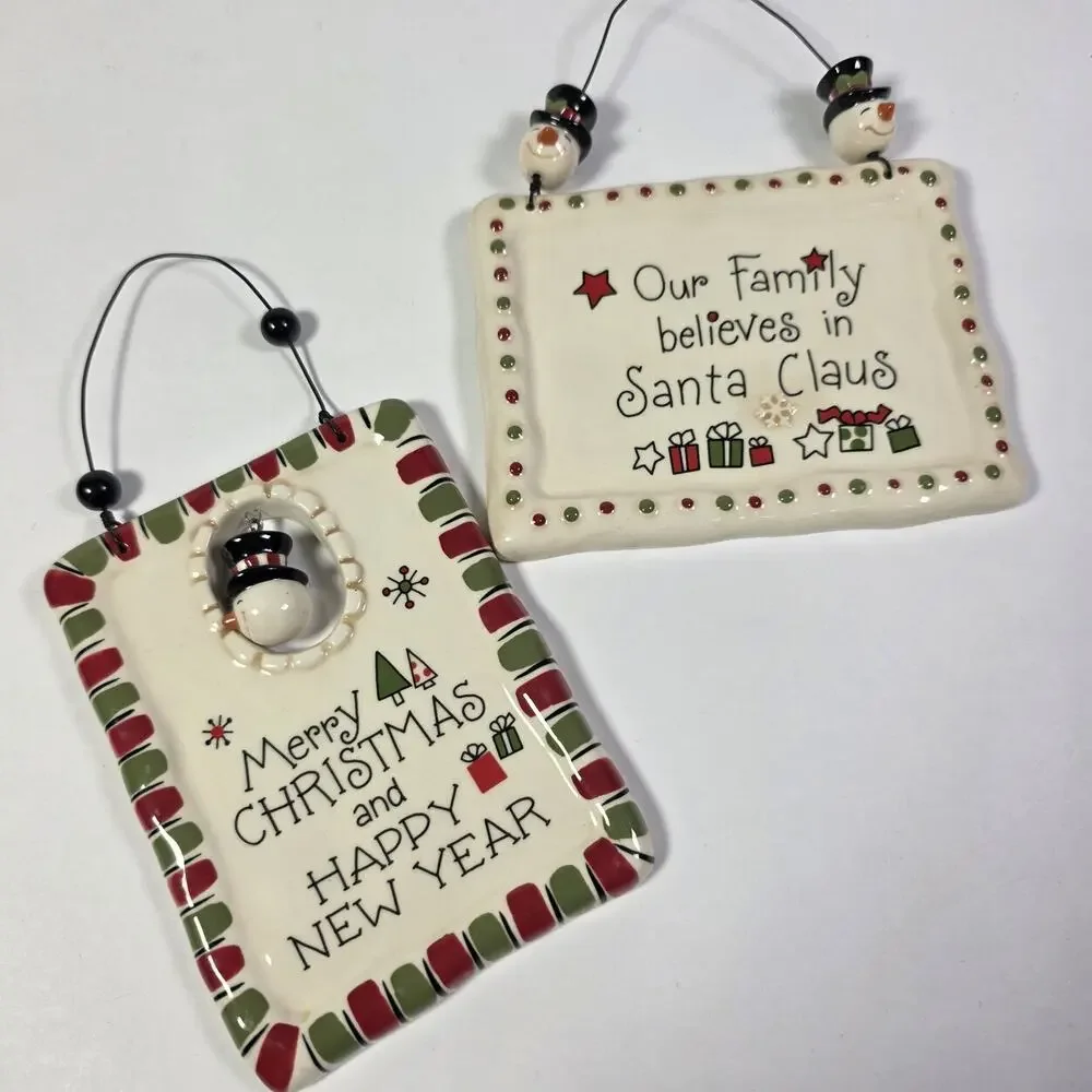 Grasslands Road Ceramic Christmas Hanging Signs Snowman Holiday Plaques Lot 2